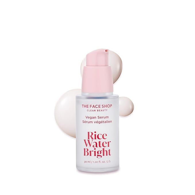 The Face Shop Rice Water Bright Vegan Serum - Targets Uneven Skin Tone & Dryness, Brightening, Nourishing, Hydrating - Rice Water, Hyaluronic Acid, Niacinamide - Korean Skin Care