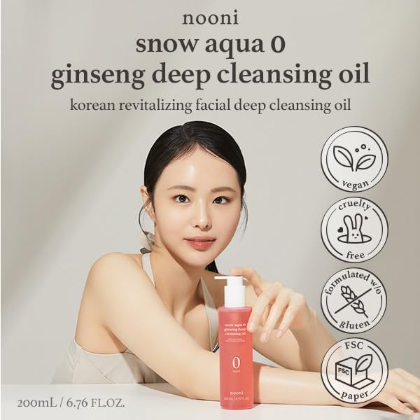 NOONI Facial Cleanser - Snow Aqua 0 Ginseng Deep Cleansing Oil | Makeup Blackhead Remover, Pore Care Control, Glass Skin, Helps Control Sebum, Mother's Day, 6.76 FL.Oz (200 ml)