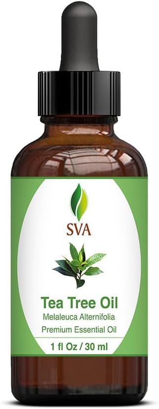 SVA Tea Tree Essential Oil – 1 Fl Oz – 100% Natural Tea Tree Oil - for Diffuser, Hair Care, Face, Skin Care, Aromatherapy, Scalp and Body Massage, Soap and Candle Making – with Dropper