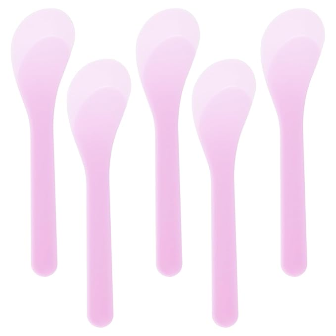 ONLYKXY 5pcs 5inch Plastic Beauty Spoon Facial Cream Brush Makeup Scoop Mud Reusable Cosmetic Dig Scoop Spatula Mask Tip for Lotions Moisturizers Home Salon DIY Facemask Mixing Sampling (Purple)