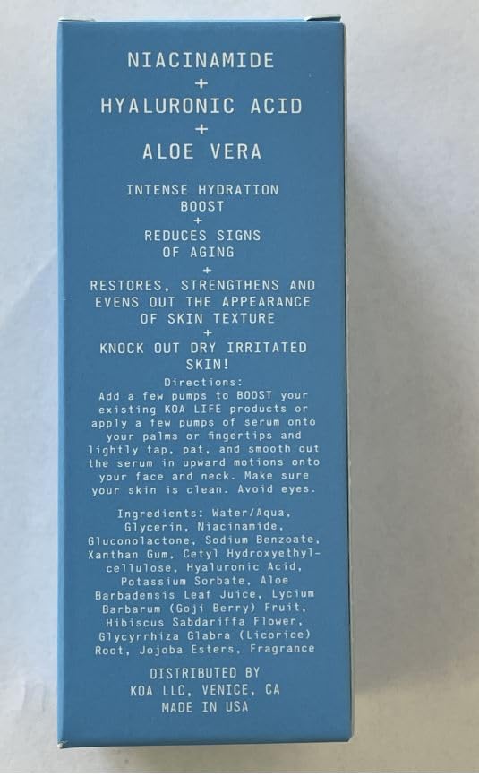 Koa Life - Niacinamide Serum, Hyaluronic Acid Serum For Face, Face Serum, Hydrating Serum, Ultra Hydrating Face Serum, Face Serum For Women, Anti Aging Skin Care, Skincare Serum, Smooth Skin - 1 Fl Oz