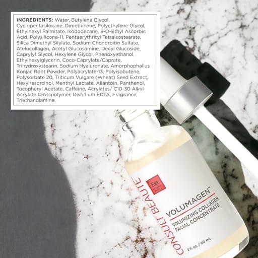 Consult Beaute Volumagen - Collagen Facial Serum Concentrate for Nourishing & Plumping Skin - Hydrates and Temporarily Fills for Smoother, Bouncy Skin - Hyaluronic Acid & Vitamin C - 2 Fl. Oz.
