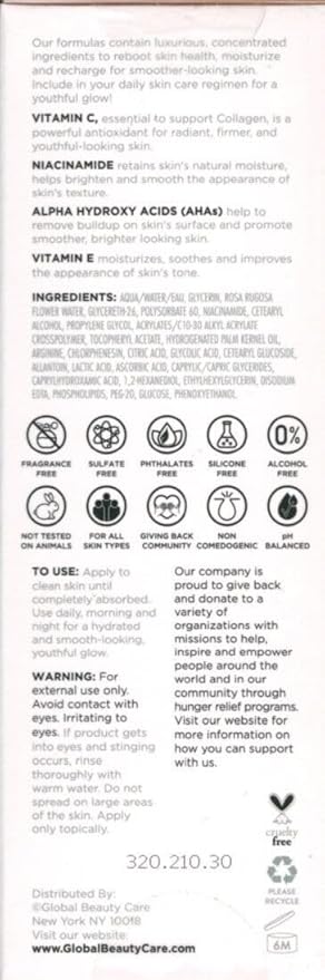 Global Beauty Care Glowing Vitamin C 3 Piece Set with Vitamin C Eye Cream, Vitamin C Skin Cream and Vitamin C Eye Cream with Niacinamide, AHA's & Vitamin E