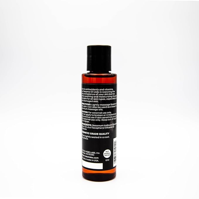 Hobe Labs Sesame Oil - 4 oz - Natural Moisturizer for All Skin Types, Antioxidant & Vitamin Rich Formula, Premium Massage Oil with Light Texture to Rejuvenate and Revitalize