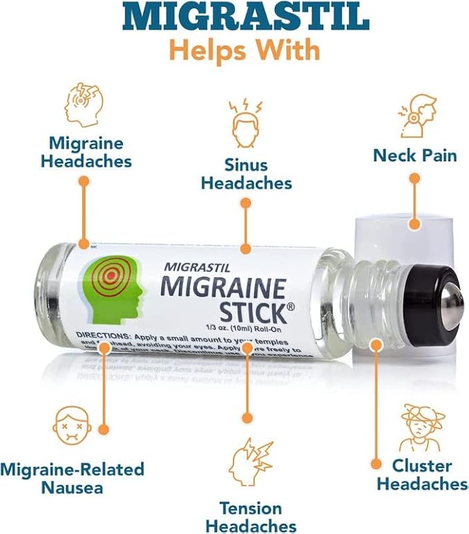 Basic Vigor Migrastil Migraine Stick 3-Pack Natural Migraine Roll-on. Made in The USA with Peppermint, Spearmint and Lavender Essential Oils. (Regular Strength)