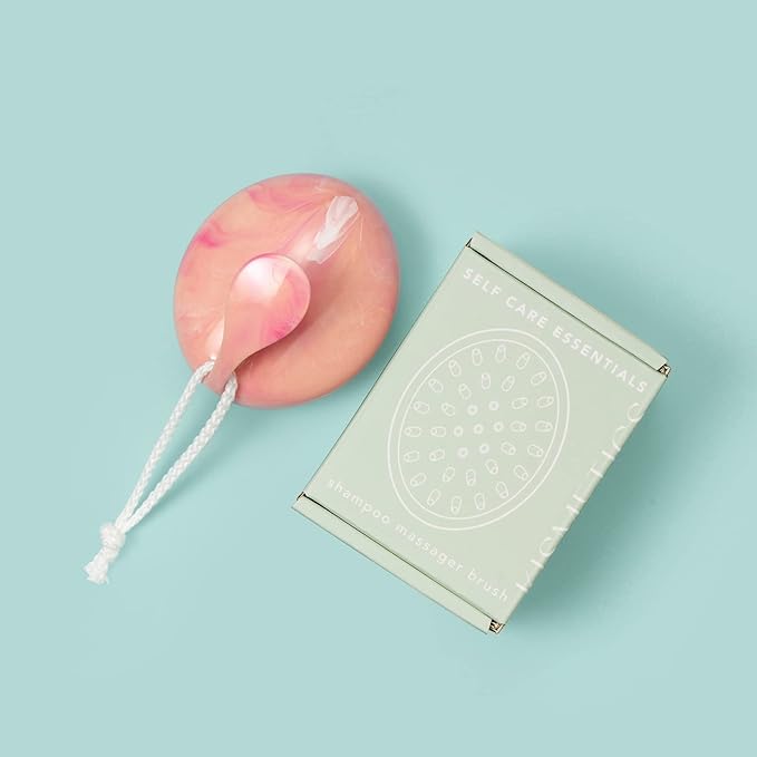 Shampoo Massager Brush, Scalp Massager and Exfoliator Features Soft Bristles to Aid in Dandruff Relief, Increase Circulation, Stimulate Hair Growth for Healthy Looking Hair (Pink Marble)