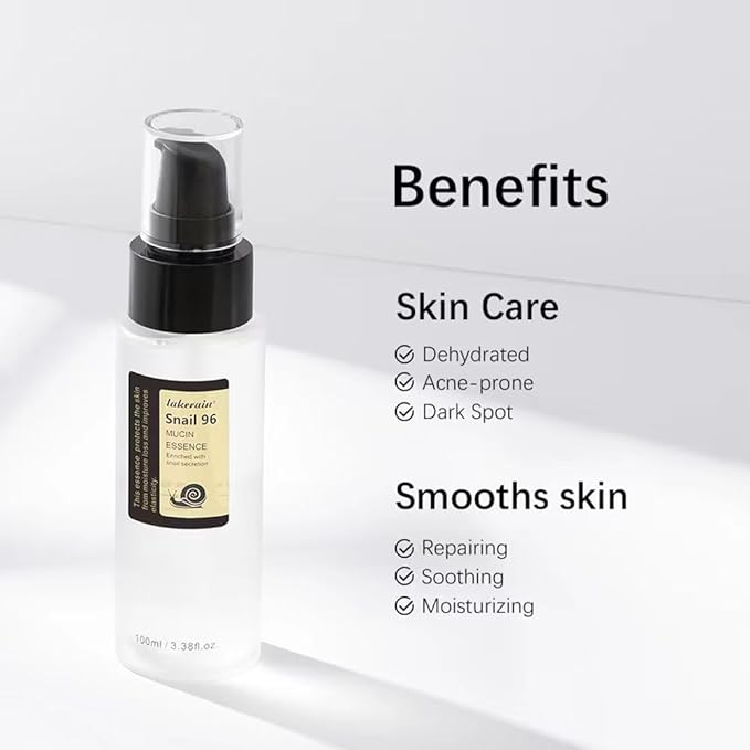 100ML Snail Mucin Serum,96% Advanced Snail Mucin Power Essence,Snail Mucin Repair Dark Spots,Hydrating and Moisturizing Snail 96%,Snail Mucin Essence for Face,Improve Skin Vitality
