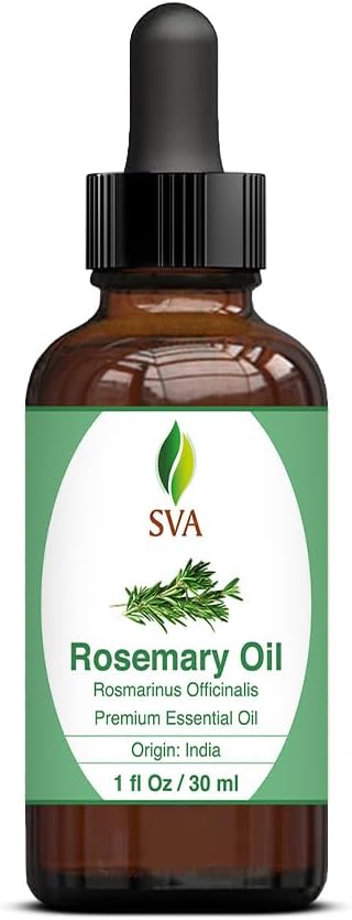 SVA Rosemary Essential Oil – 1 Fl Oz – 100% Natural Rosemary Oil for Hair, Face, Skin Care, Diffuser, Aromatherapy, Scalp, Body Massage, Soap and Candle Making – with Dropper