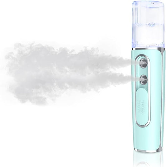 Nano Facial Mister, Cool Mist Face Steamer with 2 Spray Nozzle, USB Rechargeable, Visual Water Tank, Nano Mister for Eyelash Extensions, Skin Care, Daily Makeup, Deep Hydrating-Blue