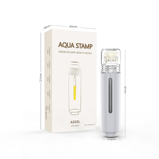 AQUA STAMP 2-in-1 Titanium Derma Stamp | 0.25mm Gold Micro Needles | Manual Microneedling Tool for Face Lips Scalp Care | Portable Serum Applicator with Storage Tube