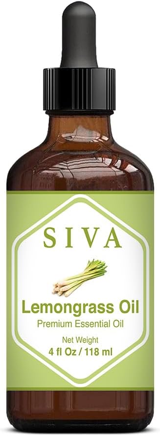 SIVA Lemongrass Essential Oil - 4 Fl Oz – Natural Lemongrass Oil - for Diffuser, Face, Skin Care, Aromatherapy, Hair Care, Scalp and Body Massage - with Dropper