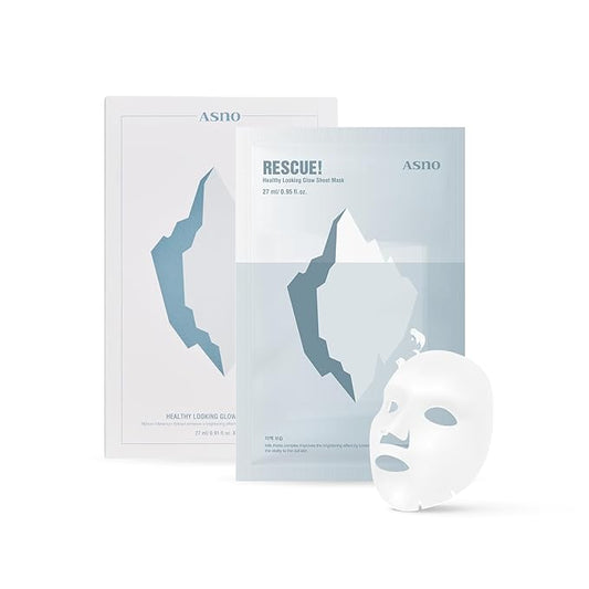 ASNO Rescue Healthy Looking Glow Sheet Mask 5ea, Bridal Glass Skin Facial Mask for Sensitive Skin, Nourishing, Glowing, Hydrating, Milk Thistle + Naicinamide + Paeonia Suffruticosa, Korean Skin Care