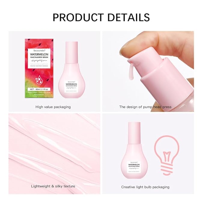 Watermelon Niacinamide Moisturize Serum, Highlighting Serum, Hydrating with Hyaluronic Acid, Glycerin and Vitamin E, Lightweight Facial Serum & Priming Liquid Highlighter