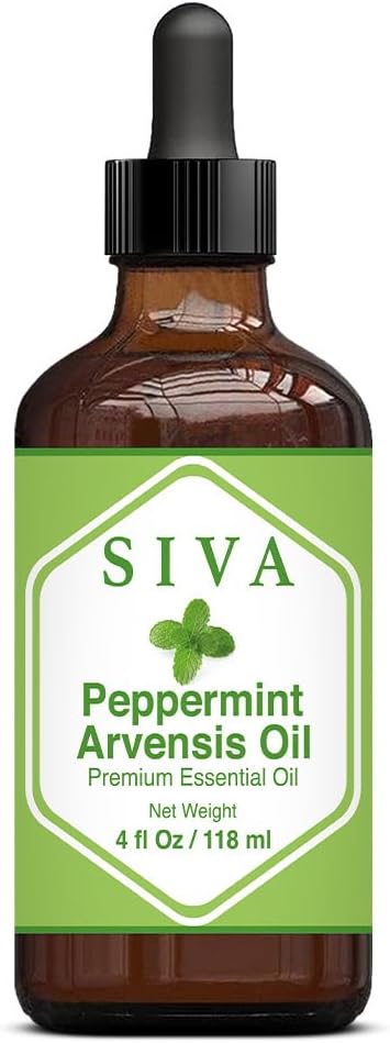 SIVA Peppermint Arvensis Essential Oil - 4 Fl Oz – Natural Peppermint Arvensis Oil - for Diffuser, Face, Skin Care, Aromatherapy, Hair Care, Scalp and Body Massage - with Dropper