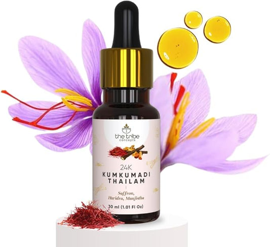 24k Kumkumadi Thailam, Skin Brightening, Oil, Toned Glow Enriched with Saffron Sandalwood, Chemical Free Natural, 30 ml Pack of 1 Standard