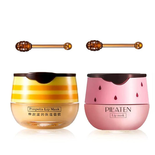 2PCS Bee Balm Honey Pot,Propolis Moisturizing Lip Mask,Hydrating & Prevention Dry and Cracked Lip Scrubs Exfoliator