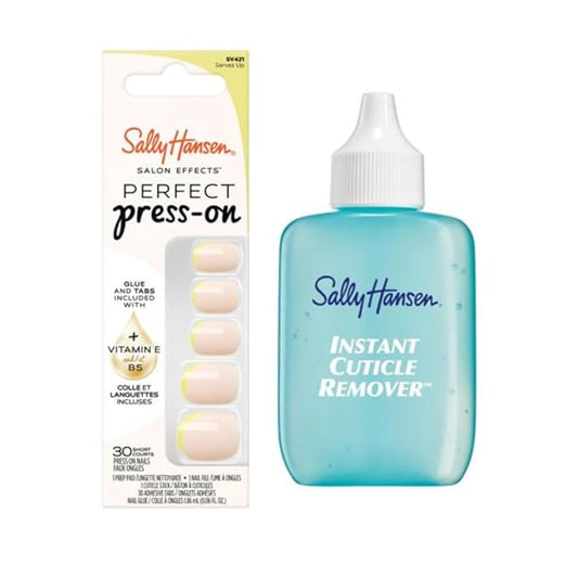 Sally Hansen Instant Cuticle Remover & Salon Effects Perfect Press-On Nails, 30 Designs, Nail Glue & Tabs