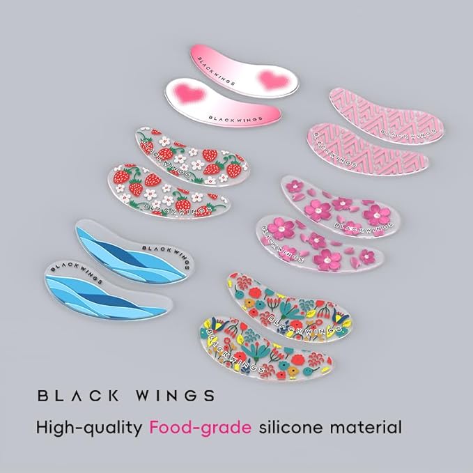 Black Wings 6 Pairs Silicone Eye Patches with Self-Adhesive Design - Cute Bear & Rabbit Inspired Eye Care Patches (numerous flowers 6 pairs)