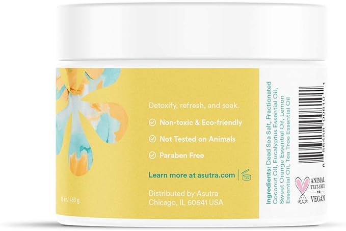 ASUTRA Dead Sea Bath Salts (Detox & Slim Down), 16 oz - Soak in Rich & Vital Healing Minerals - Purify & Energize with Eucalyptus, Sweet Orange, & Lemon Essential Oils