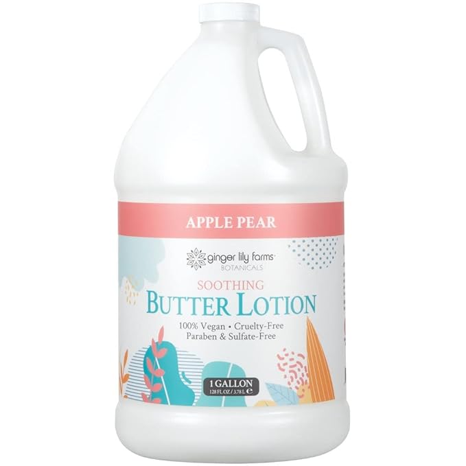 Ginger Lily Farms Botanicals Soothing Butter Lotion for Dry Skin, 100% Vegan & Cruelty-Free, Apple Pear Scent, 1 Gallon Refill (128 fl oz)