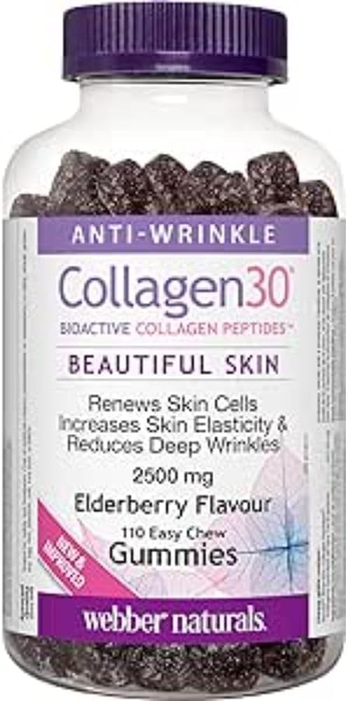 Webber Naturals Collagen30, Anti-Wrinkle, Bioactive Collagen Peptides, Gummy, Type I and III, 2,500 mg, 110 Count