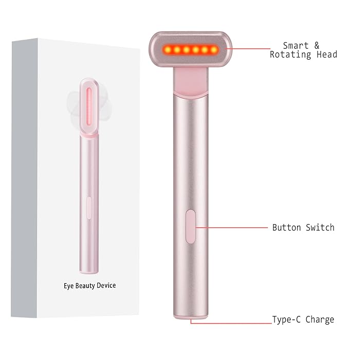 Light-Therapy-Wand, Red Light Therapy for Face and Neck - Facial Wand Red & Blue Rejuvenation Face & Eye Massager Skincare Tool (Pink)