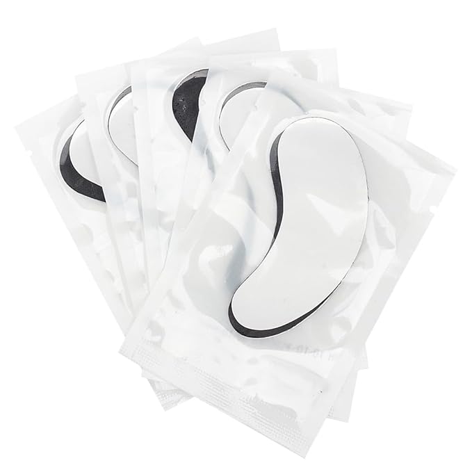 100 Pairs Hydrogel Under Eye Gel Patches Lint Free Eye Lash Pads Eyelash Extension Supplies Beauty Makeup Eye Mask Kit, Transparent/Black