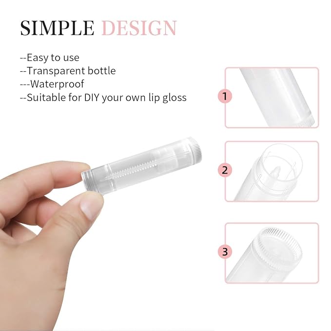 100 Sets Empty Lip Balm Tubes Bulk Round with Caps for DIY Lipstick Homemade, 3/16 OZ (5.5 ML), Clear, BPA Free, 100 Tubes and Caps