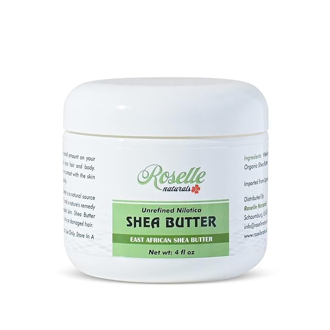 Roselle Naturals African Shea Butter - All Natural Nilotica Shea Butter Raw Organic, Unrefined Pure and Creamy White Shea Nilotica for Skin, Face, Hair and Body, 4 oz