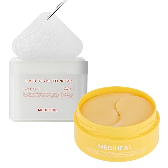 Mediheal Vita Collagen Under Eye Patches & Phyto Enzyme Peeling Pad for Daily Gentle Exfoliation