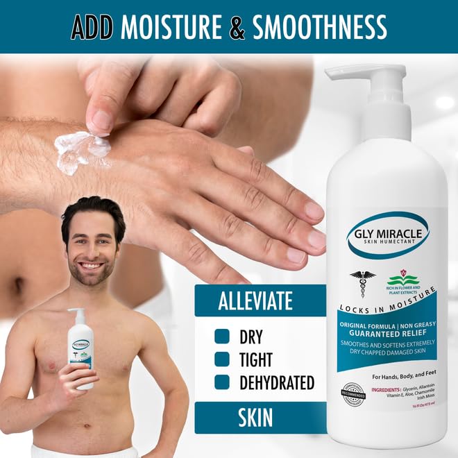 GLY MIRACLE Moisturizing Body Cream Lotion, 16 ounce - Non-Greasy Skin Humectant for Extremely Dry Skin, Hands, Body, and Feet, Light Fresh Scent with Pure Glycerin for Nourishing Hydration.