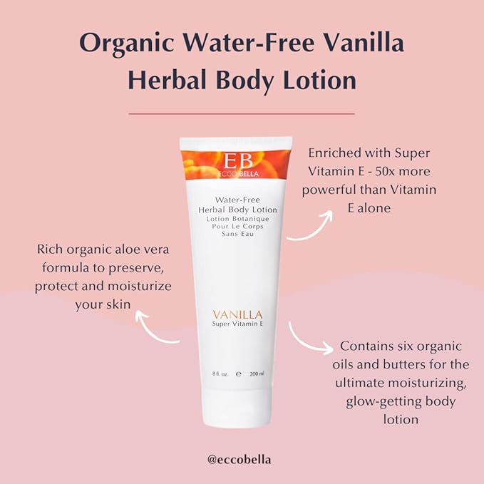 Ecco Bella Vanilla Body Lotion - Plant-Based Vegan Formula - Clean and All Natural Body Lotion for Women & Men - Cruelty Free Vanilla Fragrance Body Moisturizer - Organic Vanilla Body Cream - 8 oz