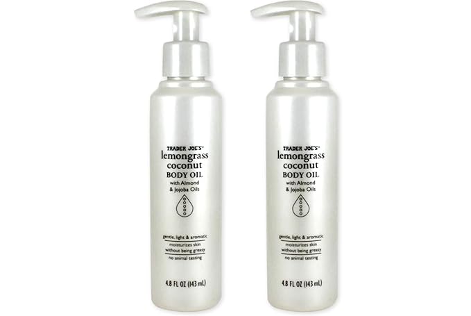 Trader Joe's Lemongrass Coconut Body Oil with Almond and Jojoba Oils 4.8 FL OZ (143 ml) - 2 PACK