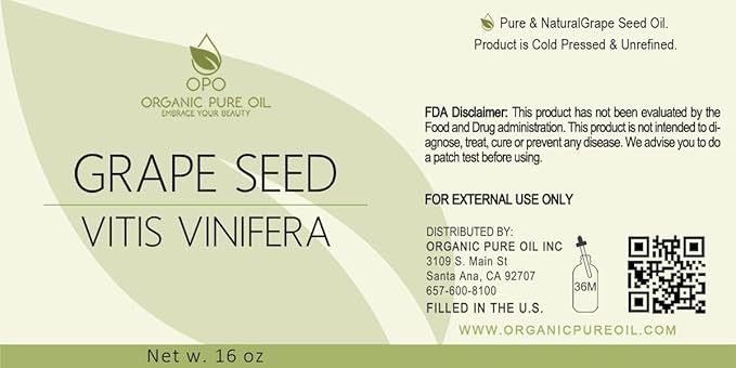 Grapeseed Oil - Pure, Unrefined, Partially Filtered, Unscented, Non-GMO, Cold Pressed from Wine Grapes, Bulk Carrier Oil - 16 oz - for Hair, Skin, Body, Face - Nourish, Hydrate, & Moisturize