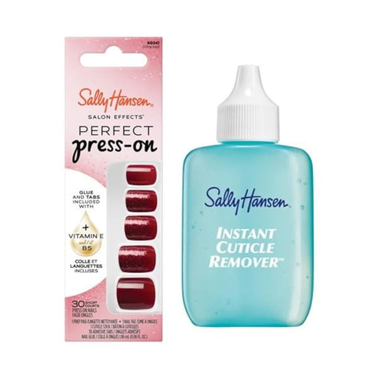 Sally Hansen Instant Cuticle Remover & Salon Effects Infra-Red Press On Nails Kit - 15 Second Gel Formula with Aloe