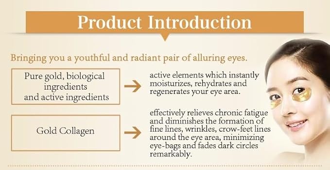 24K Gold Eye Patches Collagen Anti-Wrinkle Anti-Aging Beauty & Personal Care Dark Circles & Puffiness Brightener Rejuvenating Christmas Gift for Women Christmas Gift for Mom Skin Care Facial Travel