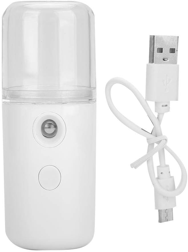30ml Mini Nano Facial Mister Sprayer, USB Handy Cool Face Care Mist Sprayer Steamer for Hydrating Moisturizing (White)