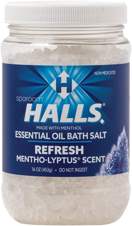 Halls Refresh Menthol with 100% Pure Essential Oils Aromatherapy Bath Salts, 16 oz, Eucalyptus, Menthol and Mentho-Lyptus Scent