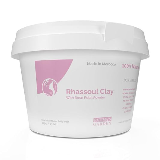Fatima's Garden Rhassoul with Rose Petals - Soothing Face & Hair Mask, 425g