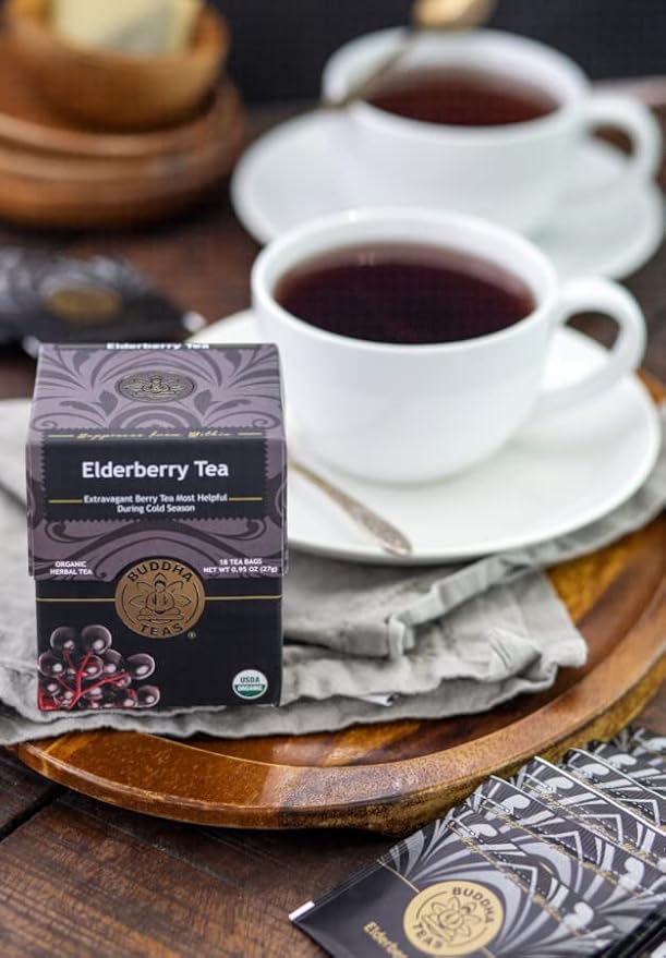 Buddha Teas - Organic Elderberry - Herbal Tea - For Health & Wellbeing - With Antioxidants & Minerals - Clean Ingredients - Caffeine Free - OU Kosher & Non-GMO - 18 Tea Bags (Pack of 1)
