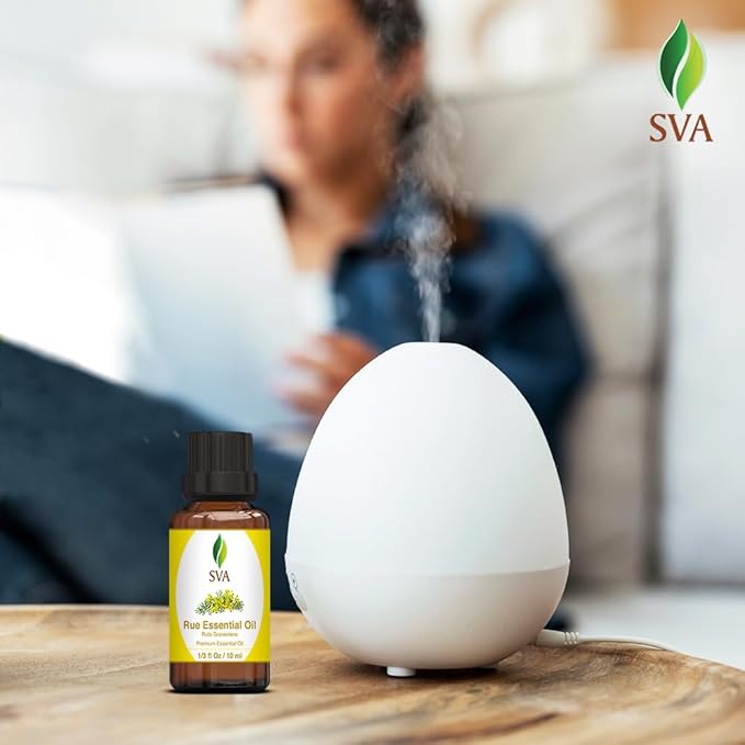 SVA Rue Essential Oil – 1/3 Fl Oz – 100% Natural Rue Oil - for Diffuser, Hair Care, Face, Skin Care, Aromatherapy, Scalp and Body Massage, Soap and Candle Making