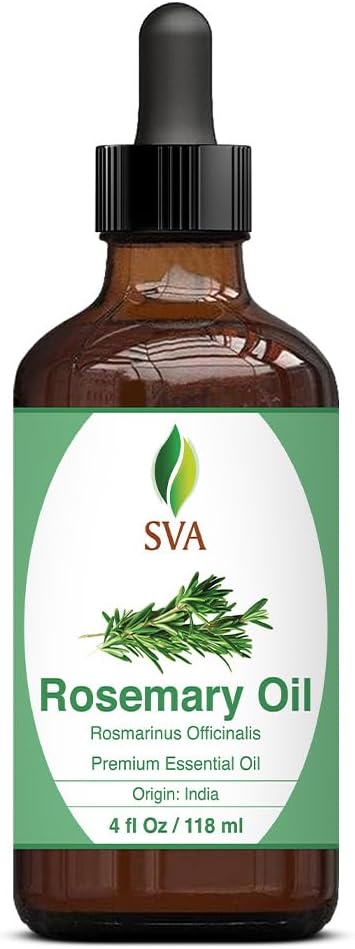 SVA Rosemary Essential Oil – 4 Fl Oz – 100% Natural Rosemary Oil for Hair, Face, Skin Care, Diffuser, Aromatherapy, Scalp, Body Massage, Soap and Candle Making – with Dropper