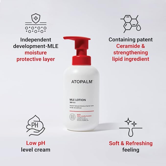 ATOPALM MLE Lotion 300ml 10.1 Fl Oz for Sensitive Skin, 48 Hours Long Hydration with Ceramide, Long-Lasting Moisturizing Baby Lotion, Strengthening Skin Barrier, Redness-Relief, Korean Skincare