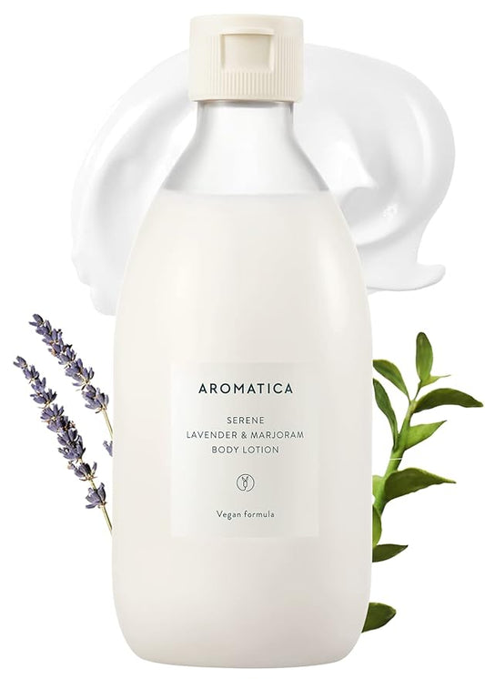 AROMATICA Serene Body Lotion Lavender & Marjoram 10.14oz / 300ml, Vegan | Soothing Body Moisturizer | Light Relaxing Scent | For Normal to Dry Skin | with Shea Butter