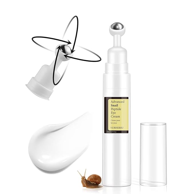 Snail Peptide Under Eye Cream with 73% Snail Mucin & 2% Nicotinamide for Dark Circles, Puffiness & Wrinkles, with 360° Massaging Roller Ball, 0.57 fl oz