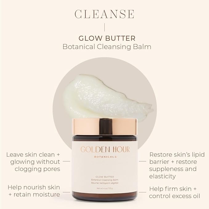 All Natural Organic Skin Care Products Made in USA, Vegan, Cruelty Free Hydrating Botanical Cleansing Balm, Makeup Remover Facial Cleanser Butter, 4floz/118ml, Glow Butter