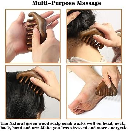 MIUPOO Wood Hair Comb, Hill Shape, 3.9 x 2 inches, 100% Natural Green Wood, Wide Tooth, Anti-Static, Smooth, Seamless, Lightweight, Portable, Hair Care, Scalp Massage, Hair Growth, Gift Package