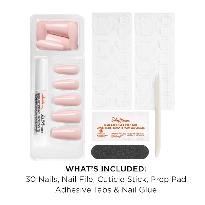 Sally Hansen Instant Cuticle Remover & Salon Effects Soul Pink Press On Nails Kit - 15 Second Cuticle Remover with Aloe & 30 Nail Designs with Nail Glue