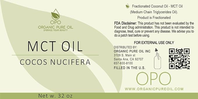 Fractionated Coconut Oil - Carrier Oil, Undiluted, Non-GMO, from Coconut Fruit not Palm - 32 oz - C8 C10, Natural, MCT, Carrier, Vegan for Skin, Hair, Nails, Body - Packaging May Vary