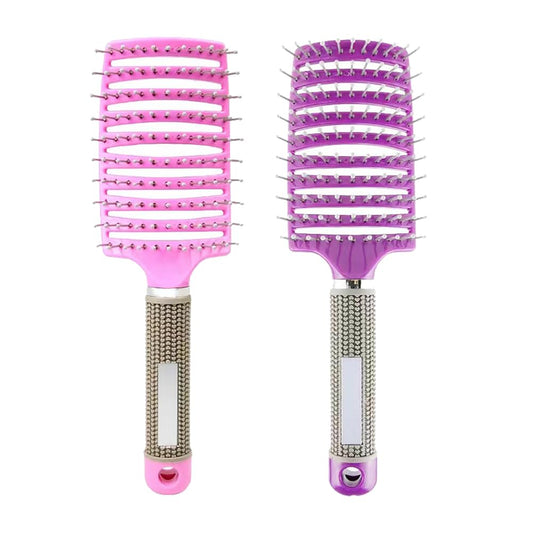 Voremy Magical Brush Detangler, Ultra Detangling Brush, For Wet Or Dry Detangling HairBrush For Men, Women And Kids, Fast Drying Styling Massage curved Hairbrush (Pink+Purple hairless)